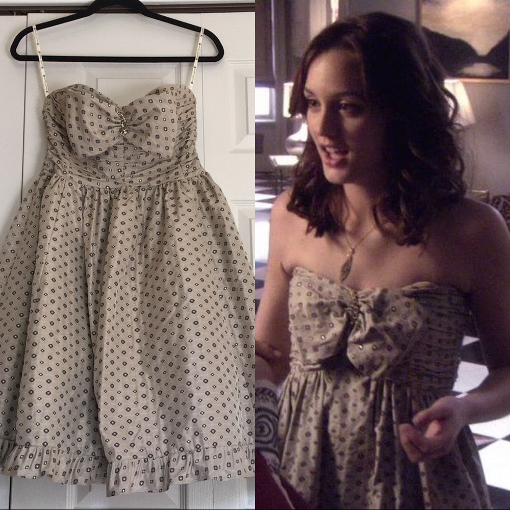 Nanette Lepore Champagne strapless bow dress 6